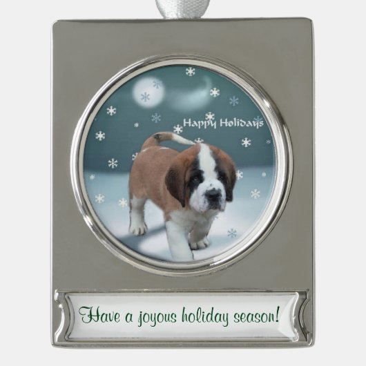 Saint Bernard Personalisiert Weihnachten Banner-Ornament Silber (Vorderseite)