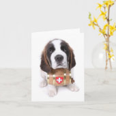 Saint Bernard puppy with a rescue barrel note card Karte (Gelbe Blume)