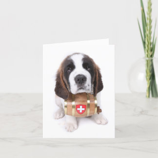 Saint Bernard puppy with a rescue barrel note card Karte
