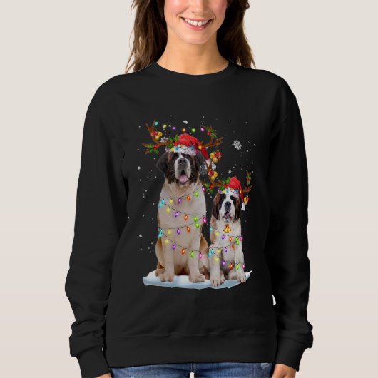 Saint Bernard Reindeer Santa Hat Xmas Lights Chris Sweatshirt (Vorderseite)