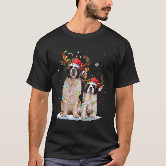 Saint Bernard Reindeer Santa Hat Xmas Lights Chris T-Shirt (Vorderseite)
