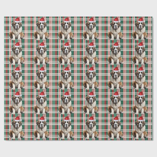 Saint Bernard Santa Dog Holiday Plaid Christmas Geschenkpapier (Flach)