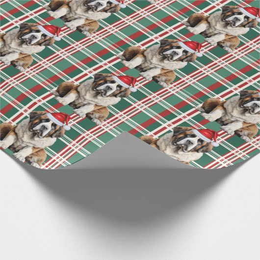 Saint Bernard Santa Dog Holiday Plaid Christmas Geschenkpapier (Ecke)