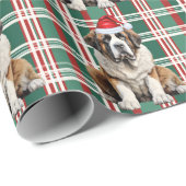 Saint Bernard Santa Dog Holiday Plaid Christmas Geschenkpapier (Rolleneckpunkt)