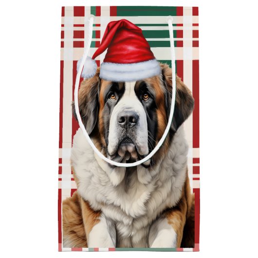 Saint Bernard Santa Dog Holiday Plaid Christmas Kleine Geschenktüte (Vorderseite)