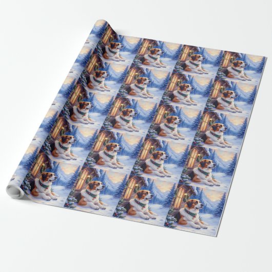 Saint Bernard Snowy Mountain Lodge Christmas Dog Geschenkpapier (Ungerollt)