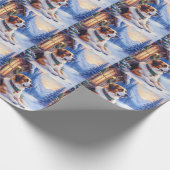 Saint Bernard Snowy Mountain Lodge Christmas Dog Geschenkpapier (Ecke)