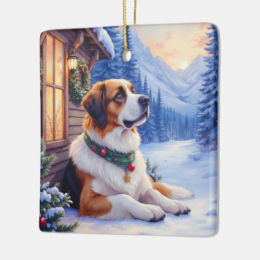 Saint Bernard Snowy Mountain Lodge Christmas Dog Keramikornament (Links)