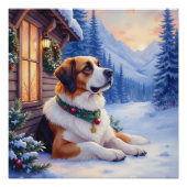 Saint Bernard Snowy Mountain Lodge Christmas Dog Poster (Vorderseite)