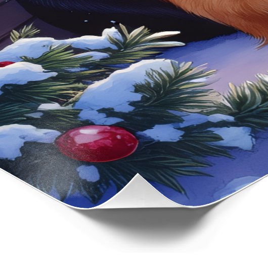 Saint Bernard Snowy Mountain Lodge Christmas Dog Poster (Ecke)