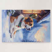 Saint Bernard Snowy Mountain Lodge Christmas Dog Puzzle (Horizontal)