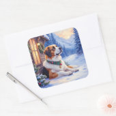 Saint Bernard Snowy Mountain Lodge Christmas Dog Quadratischer Aufkleber (Umschlag)
