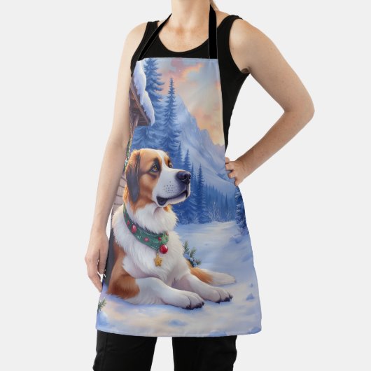Saint Bernard Snowy Mountain Lodge Christmas Dog Schürze (InSitu)