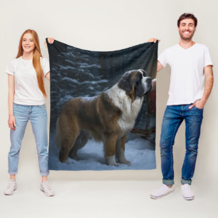 Saint Bernard Snowy Sleigh Weihnachtsdekor Fleecedecke