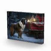 Saint Bernard Snowy Sleigh Weihnachtsdekor Fotoblock (Rechts)