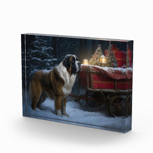 Saint Bernard Snowy Sleigh Weihnachtsdekor Fotoblock (Rechts)