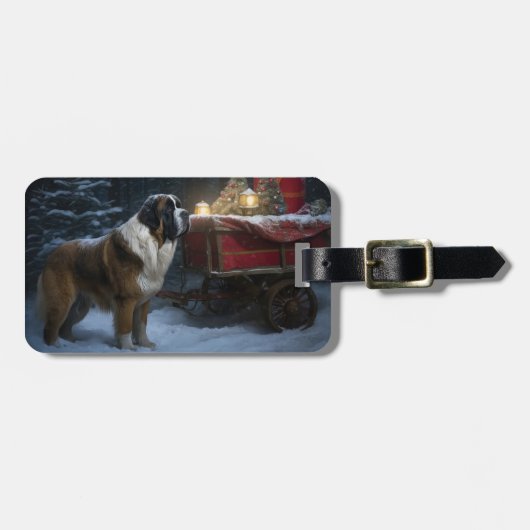 Saint Bernard Snowy Sleigh Weihnachtsdekor Gepäckanhänger (Vorderseite horizontal)