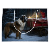 Saint Bernard Snowy Sleigh Weihnachtsdekor Große Geschenktüte (Vorderseite)