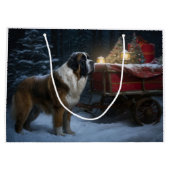 Saint Bernard Snowy Sleigh Weihnachtsdekor Große Geschenktüte (Rückseite)