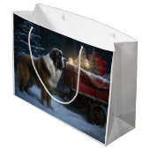 Saint Bernard Snowy Sleigh Weihnachtsdekor Große Geschenktüte (Rückseite Schrägansicht)