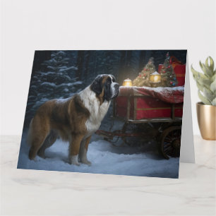 Saint Bernard Snowy Sleigh Weihnachtsdekor Karte