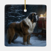 Saint Bernard Snowy Sleigh Weihnachtsdekor Keramikornament (Rückseite)