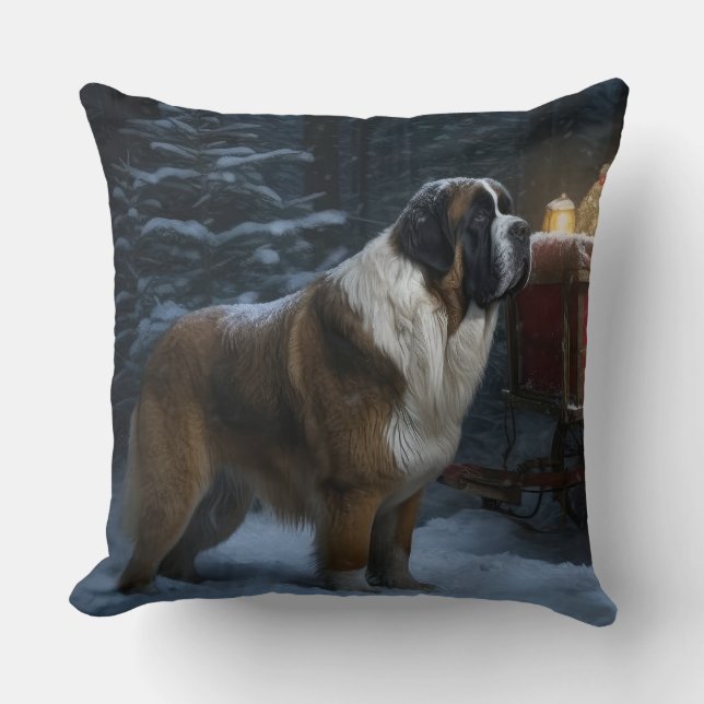 Saint Bernard Snowy Sleigh Weihnachtsdekor Kissen (Vorderseite)
