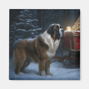 Saint Bernard Snowy Sleigh Weihnachtsdekor Magnet