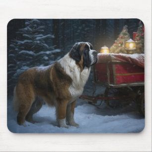Saint Bernard Snowy Sleigh Weihnachtsdekor Mousepad