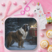 Saint Bernard Snowy Sleigh Weihnachtsdekor Pappteller (Party)
