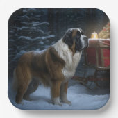 Saint Bernard Snowy Sleigh Weihnachtsdekor Pappteller (Vorderseite)