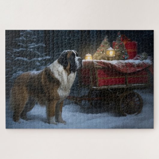 Saint Bernard Snowy Sleigh Weihnachtsdekor Puzzle (Horizontal)