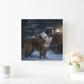 Saint Bernard Snowy Sleigh Weihnachtsdekor Quadratische Wanduhr (Zuhause)