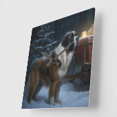 Saint Bernard Snowy Sleigh Weihnachtsdekor Quadratische Wanduhr (Winkel)
