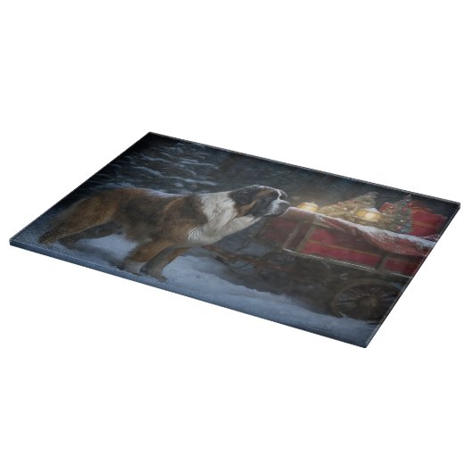 Saint Bernard Snowy Sleigh Weihnachtsdekor Schneidebrett (Ecke)