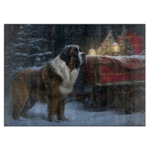 Saint Bernard Snowy Sleigh Weihnachtsdekor Schneidebrett
