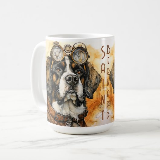 Saint Bernard Steampunk-Hund Kaffeetasse (Vorderseite Links)