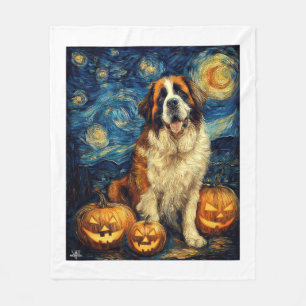 Saint Bernard Süßer Hund Halloween Jack O Lantern Fleecedecke