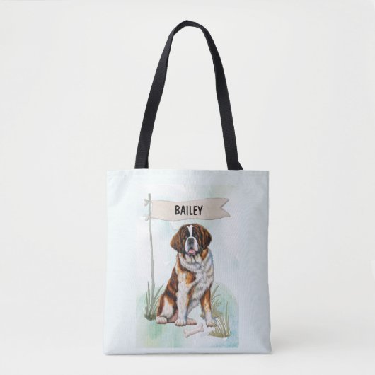Saint Bernard Watercolor Personalized Dog Tasche (Vorderseite)