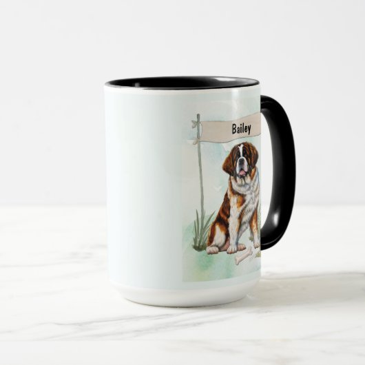 Saint Bernard Watercolor Personalized Dog Tasse (VorderseiteRechts)