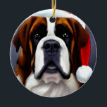 Saint Bernard Weihnachten Keramik Ornament<br><div class="desc">Niedliche Abbildung eines Hundes von Saint Bernard mit einer Weihnachtsmannmütze.</div>