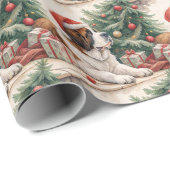 Saint-Bernard-Weihnachtsbaum-Aquarell Geschenkpapier (Rolleneckpunkt)