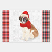 Saint Bernard Weihnachtshund Roter Karierter Feier Geschenkpapier Set (Vorderseite)