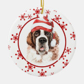 Saint Bernard Weihnachtsmannmütze Red Snowflake Keramik Ornament (Vorne)