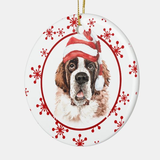 Saint Bernard Weihnachtsmannmütze Red Snowflake Keramik Ornament (Links)