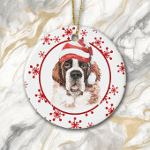 Saint Bernard Weihnachtsmannmütze Red Snowflake Keramik Ornament