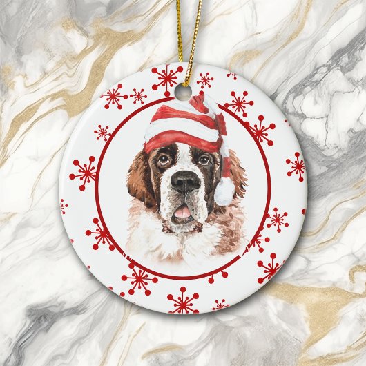 Saint Bernard Weihnachtsmannmütze Red Snowflake Keramik Ornament