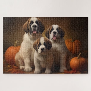 Saint Bernard Welpe Herbstfreude Kürbis Puzzle
