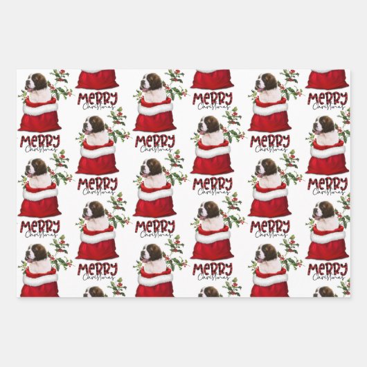 Saint Bernard Welpe Hund in Holiday Geschenktasche Geschenkpapier Set (Vorderseite)