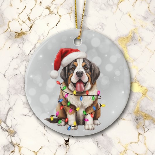 Saint Bernard Welpe in den Weihnachtsbeleuchtung Keramik Ornament